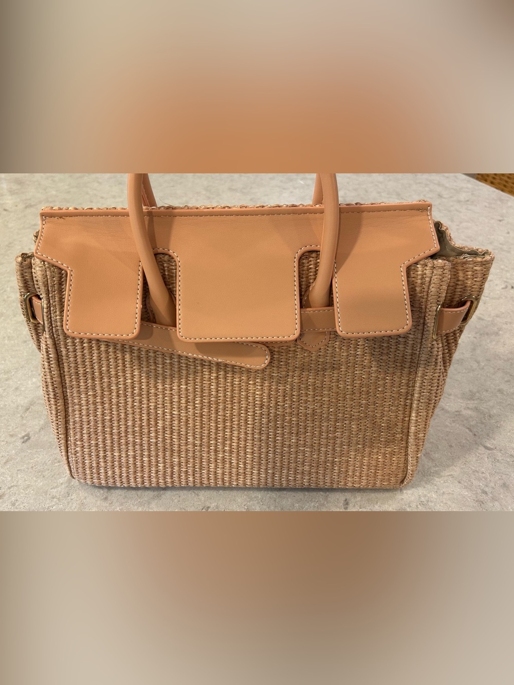 Lisi Lerch Woven Straw Tote with Tan Leather Trim